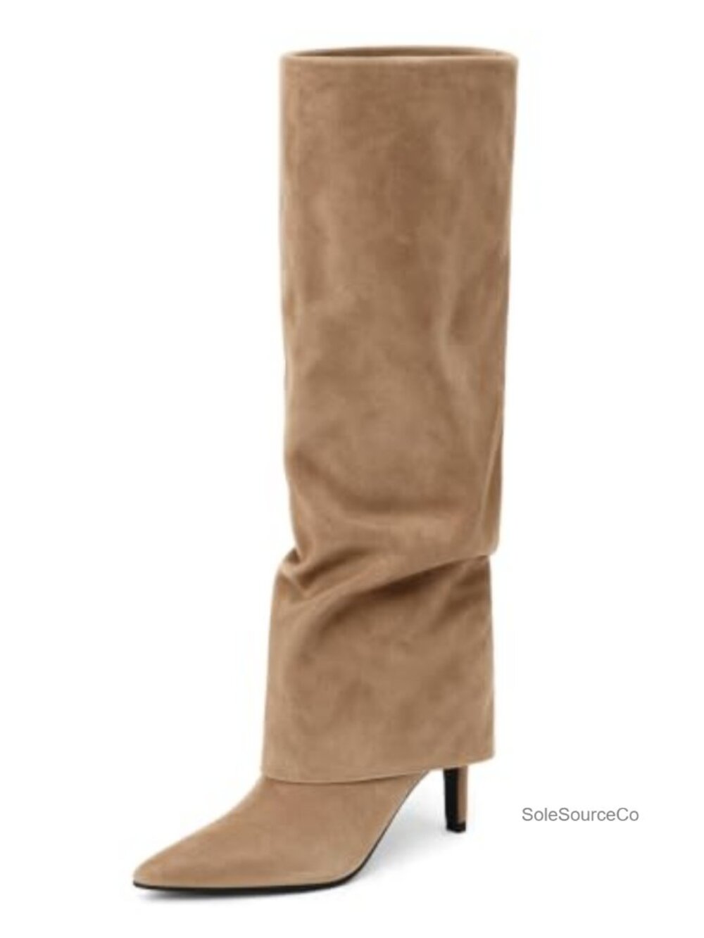 Faux Suede Knee High Boots Pointed Toe Kitten Heel Slouchy Dress Boots